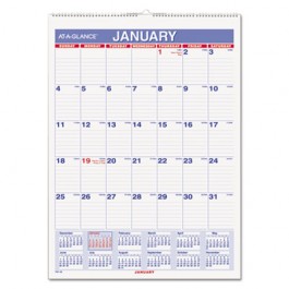 Recycled Monthly Wall Calendar, Blue and Red, 8" x 11", 2013