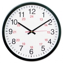 24-Hour Round Wall Clock, 12 1/2", Black