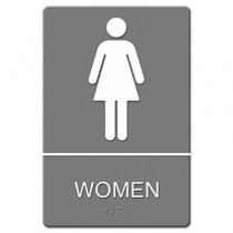ADA Sign, Women's Restroom w/Tactile Graphic, Plastic, 6 x 9, Gray