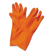 Flock-Lined Latex Cleaning Gloves, Medium, Orange