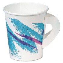 Jazz Hot Paper Cups with Handles, 6 oz., Polycoated, Jazz Design, 50/Bag