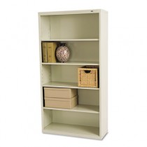 Metal Bookcase, 5 Shelves, 34-1/2w x 13-1/2d x 66h, Putty