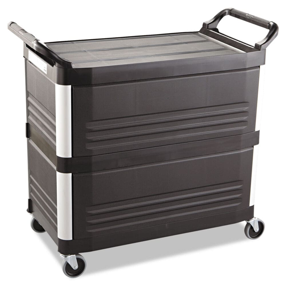 Xtra Utility Cart with Enclosed Sides and Back, Plastic, 3 Shelves, 300 lb Capacity, 20" x 40.63" x 37.8", Black - Image 3