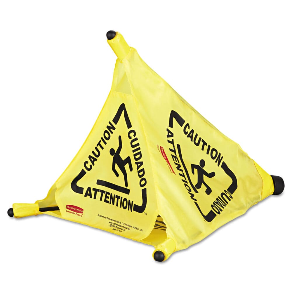 Multilingual Pop-Up Safety Cone, 3-Sided, Fabric, 21 x 21 x 20, Yellow - Image 2