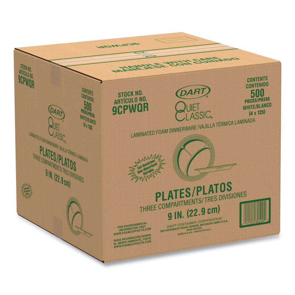 Quiet Classic Laminated Foam Plates, 3-Compartment, 9" dia, White, 125/Pack, 4 Packs/Carton - Image 3