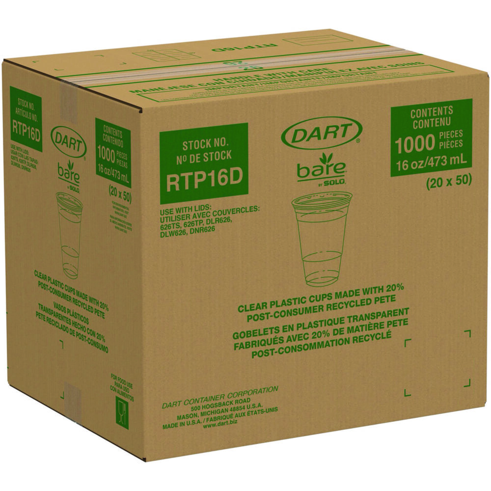 Bare Eco-Forward RPET Cold Cups, ProPlanet Seal, 16 oz to 18 oz, Leaf Design, Clear, 50/Pack, 20 Packs/Carton - Image 3