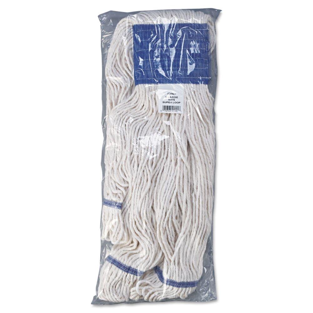 Super Loop Wet Mop Head, Cotton/Synthetic Fiber, 5" Headband, X-Large Size, White, 12/Carton - Image 3