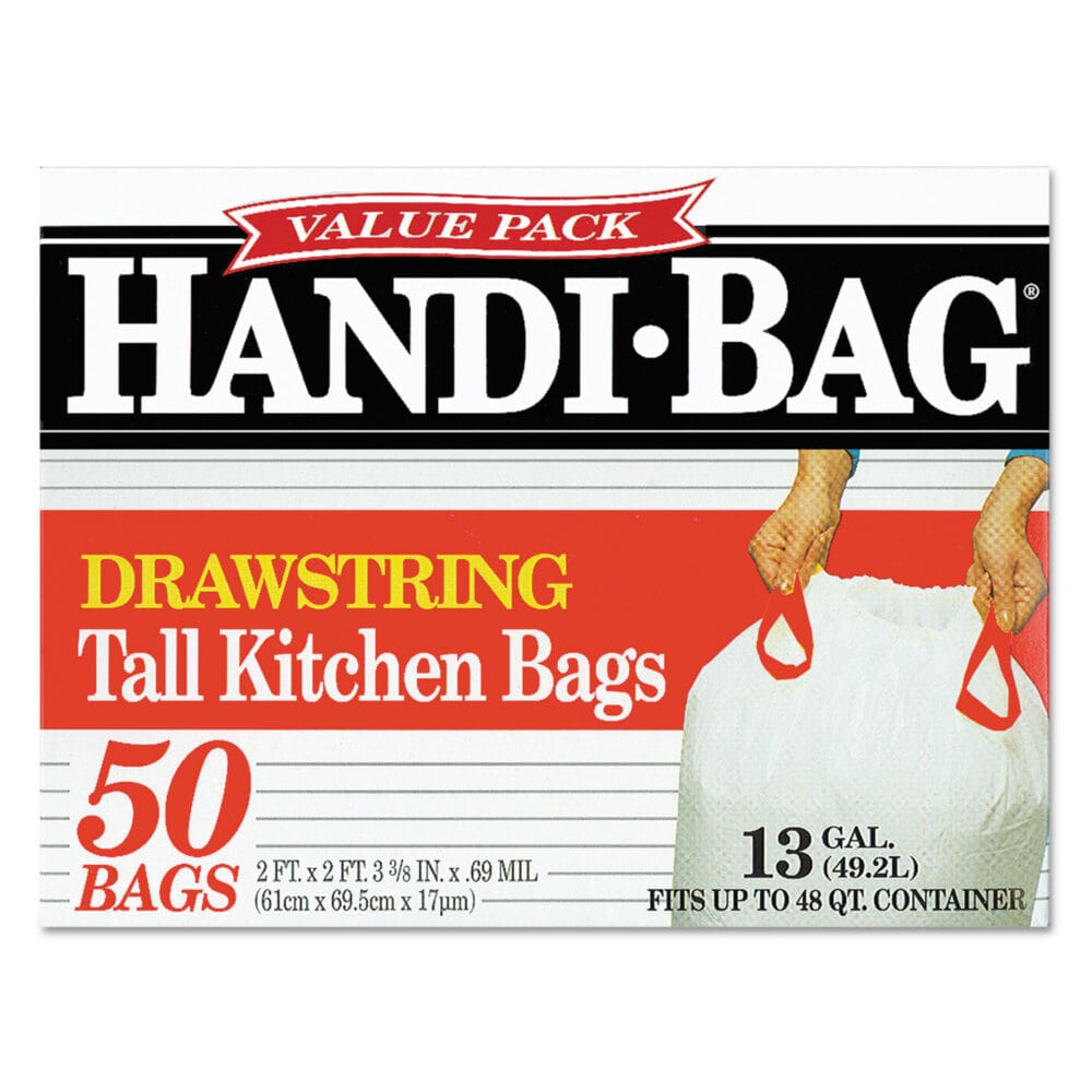 Drawstring Kitchen Bags, 13 gal, 0.6 mil, 24" x 27.4", White, 50 Bags/Box, 6 Boxes/Carton - Image 2