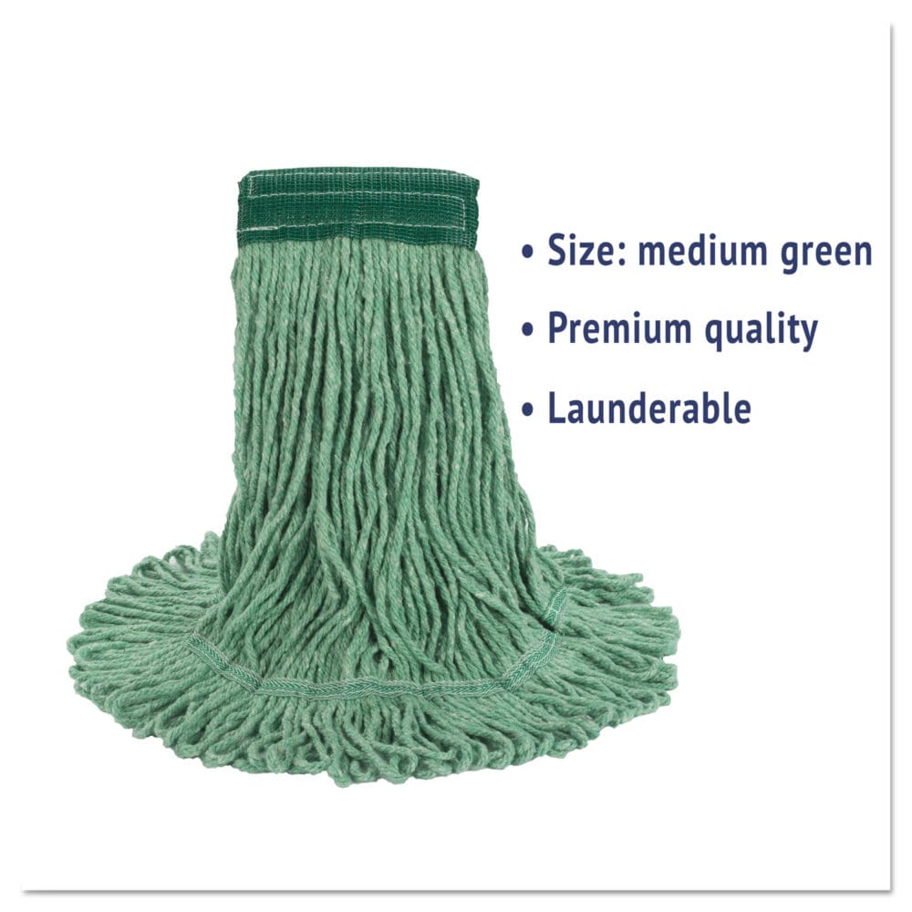 Super Loop Wet Mop Head, Cotton/Synthetic Fiber, 5" Headband, Medium Size, Green, 12/Carton - Image 2