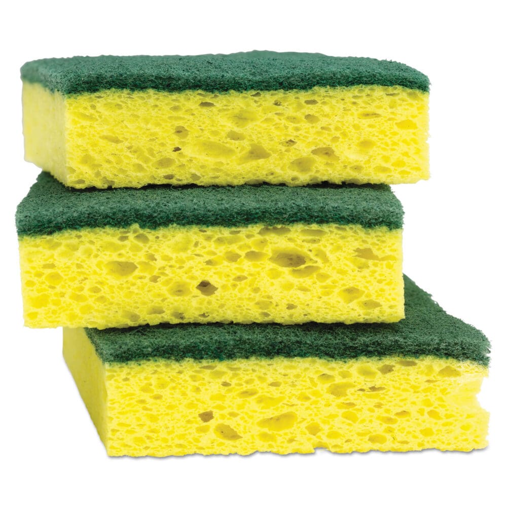 Heavy-Duty Scrub Sponge, 4.5 x 2.7, 0.6" Thick, Yellow/Green, 3/Pack - Image 8