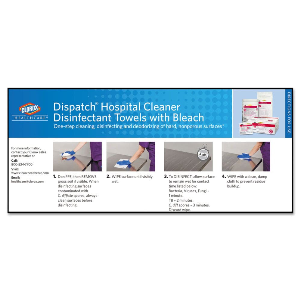 Dispatch Cleaner Disinfectant Towels, 1-Ply, 6.75 x 8, Unscented, White, 150/Canister - Image 8