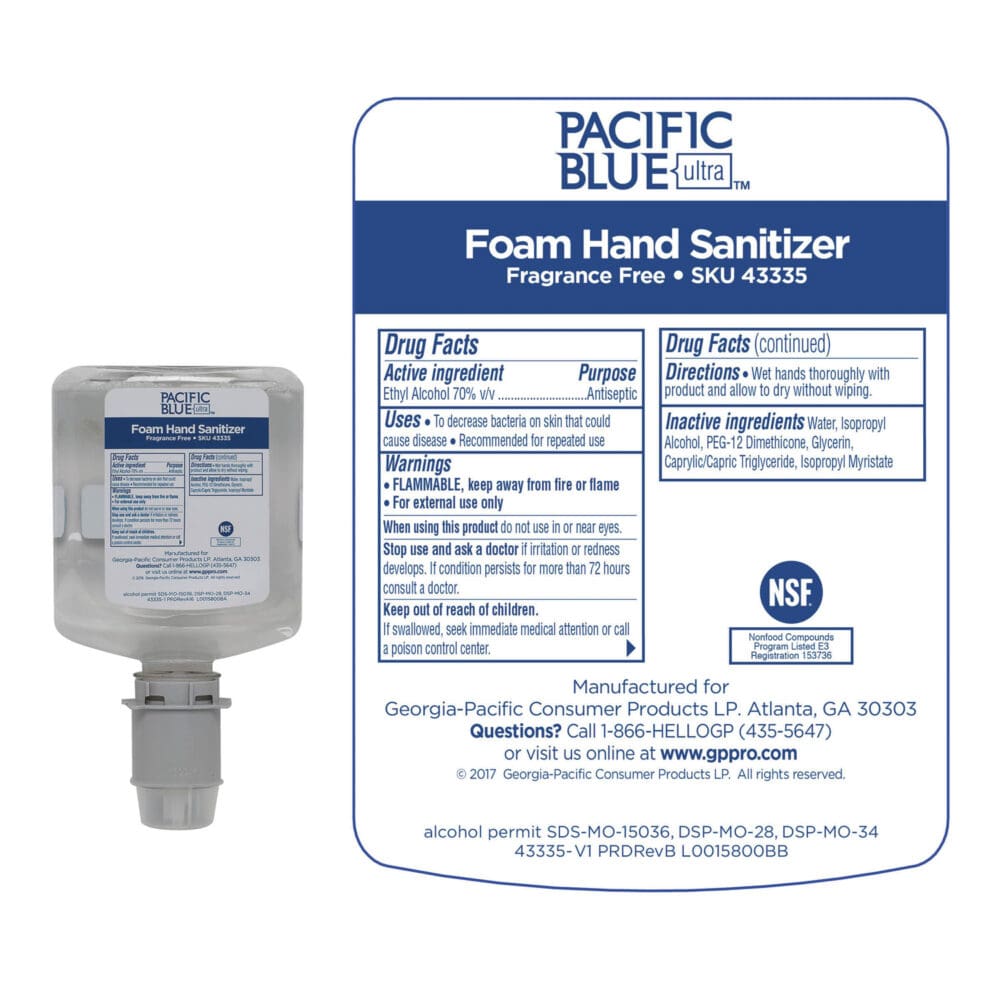 Pacific Blue Ultra Foam Hand Sanitizer Refill For Manual Dispensers, 1,000 mL, Fragrance-Free, 4/Carton - Image 2