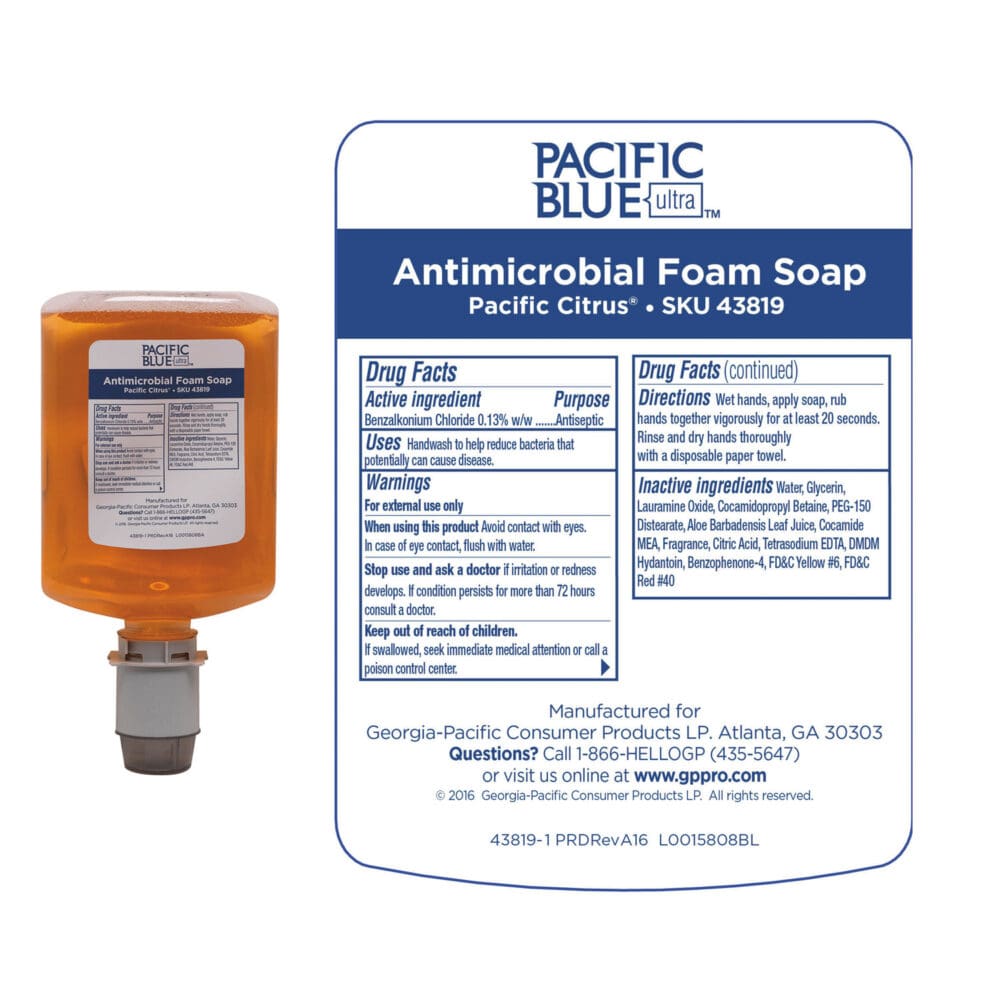 Pacific Blue Ultra Foam Soap Manual Dispenser Refill, Antimicrobial, Pacific Citrus, 1,200 mL, 4/Carton - Image 2