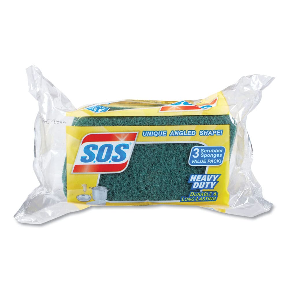 Heavy Duty Scrubber Sponge, 2.5 x 4.5, 0.9" Thick, Yellow/Green, 3/Pack, 8 Packs/Carton - Image 7