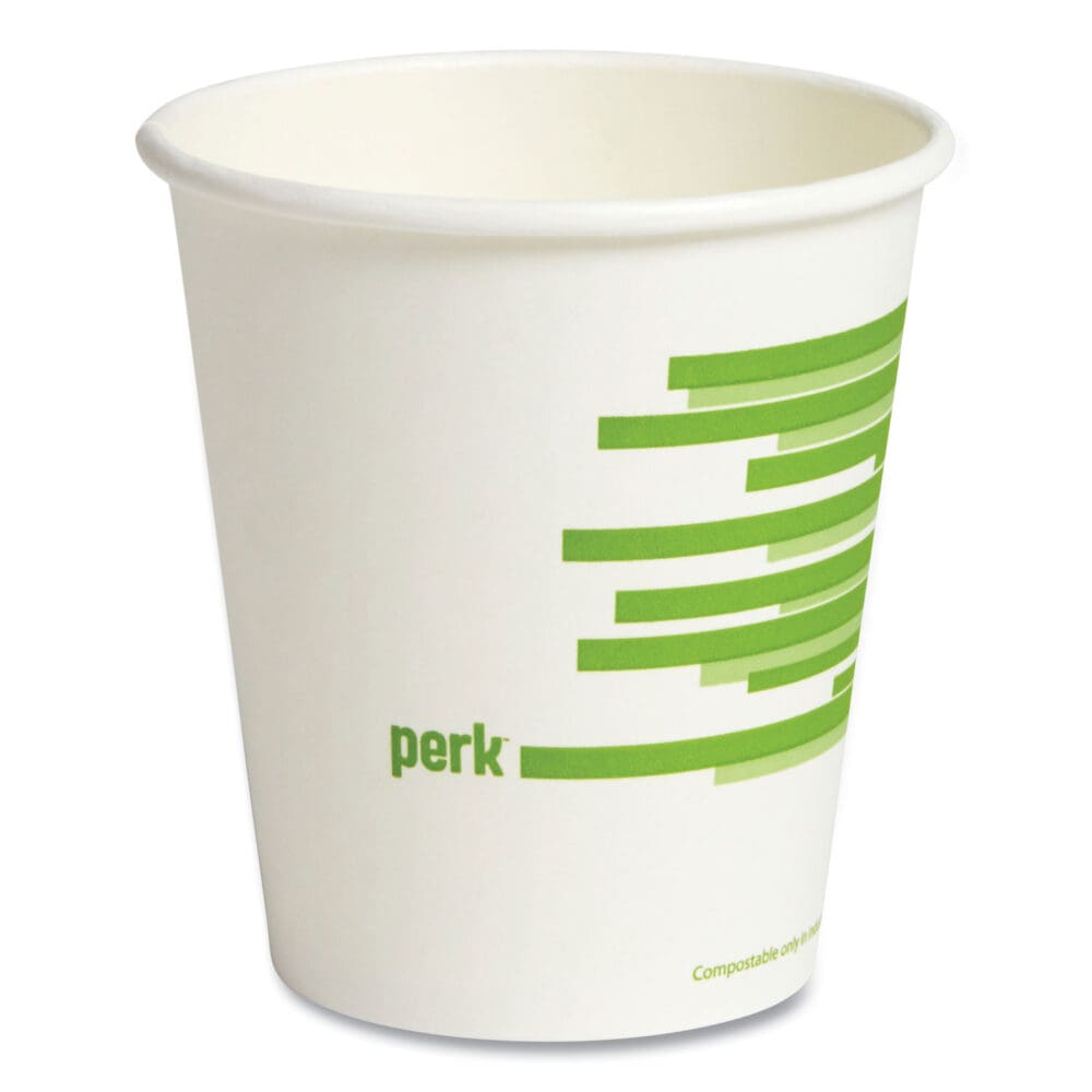 Eco-ID Compostable Paper Hot Cups, 10 oz, White/Green, 50/Pack - Image 3