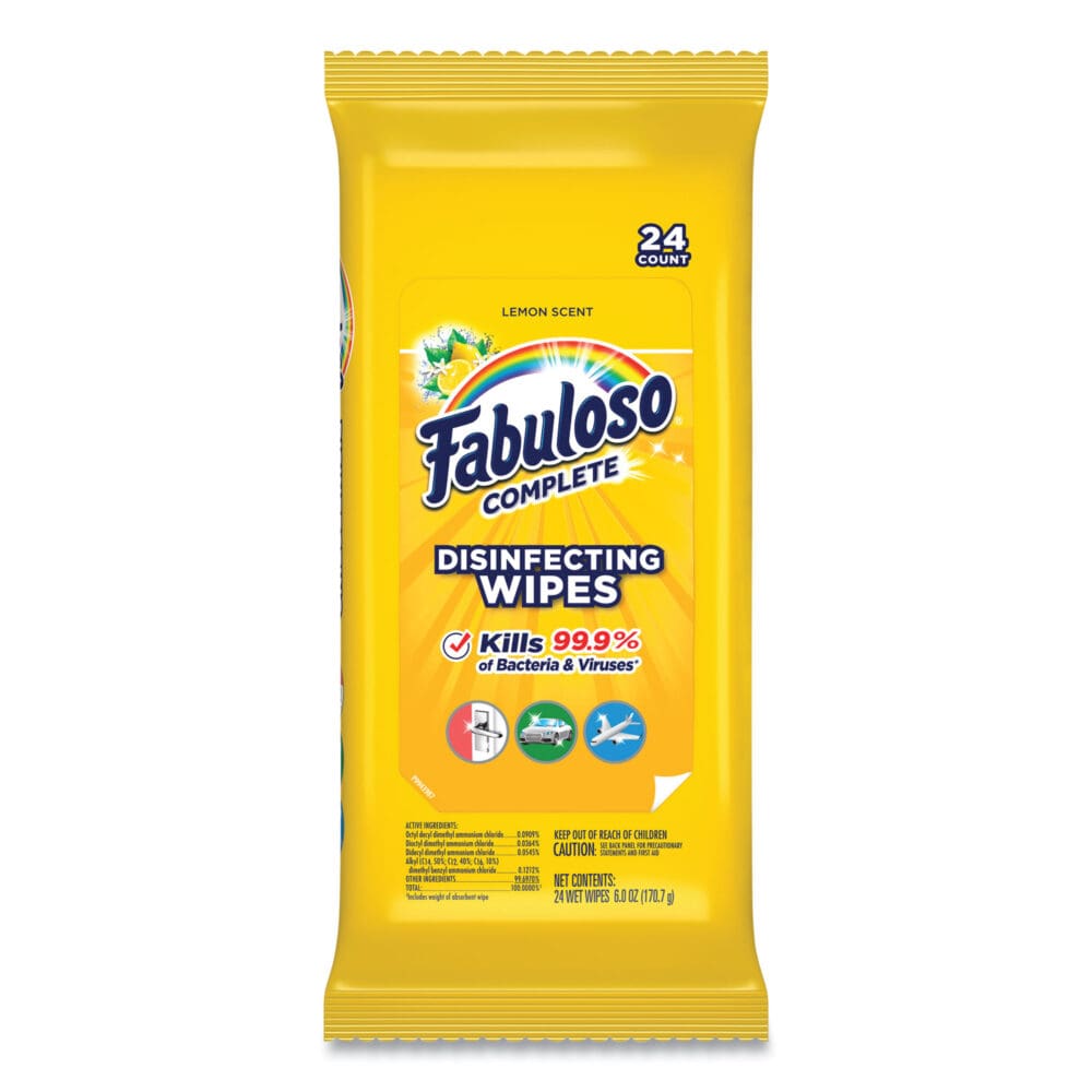 Multi Purpose Wipes, 1-Ply, 7 x 7, Lemon, White, 24/Pack, 12 Packs/Carton - Image 4