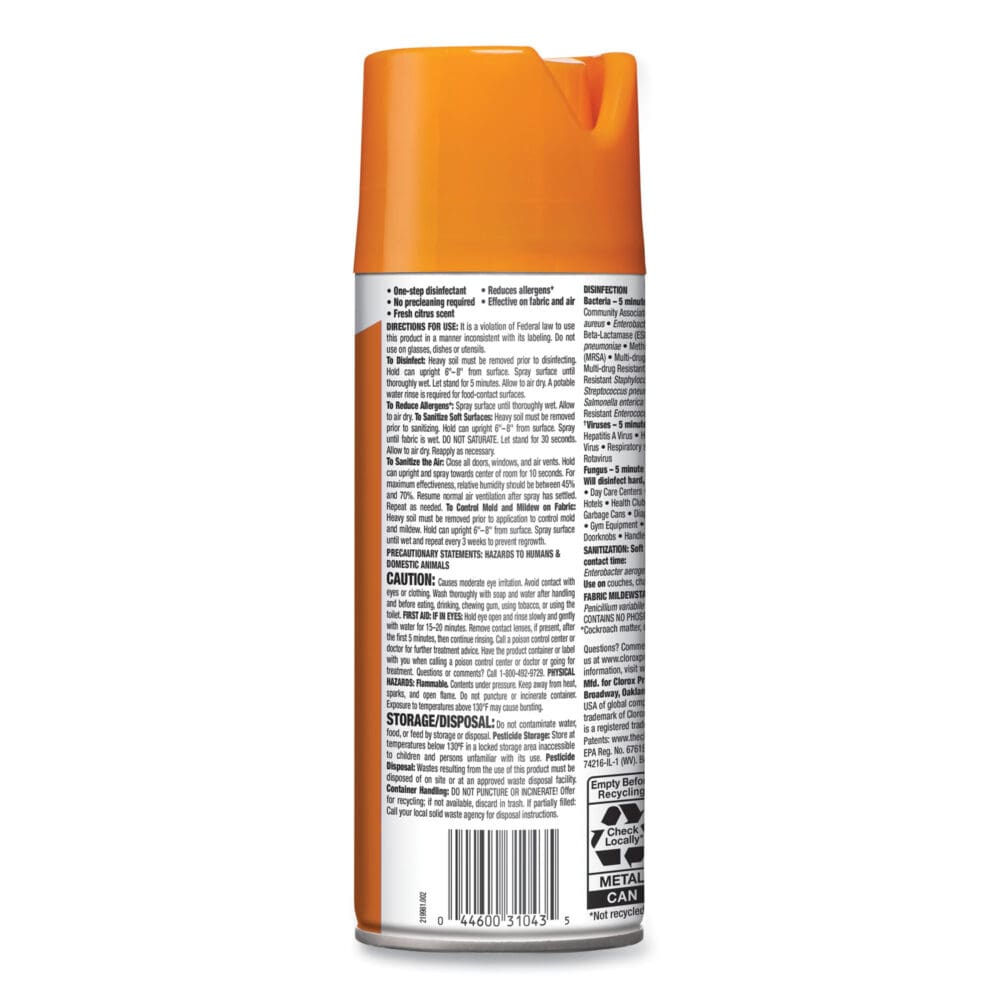 4-in-One Disinfectant and Sanitizer, Citrus, 14 oz Aerosol Spray, 12/Carton - Image 7