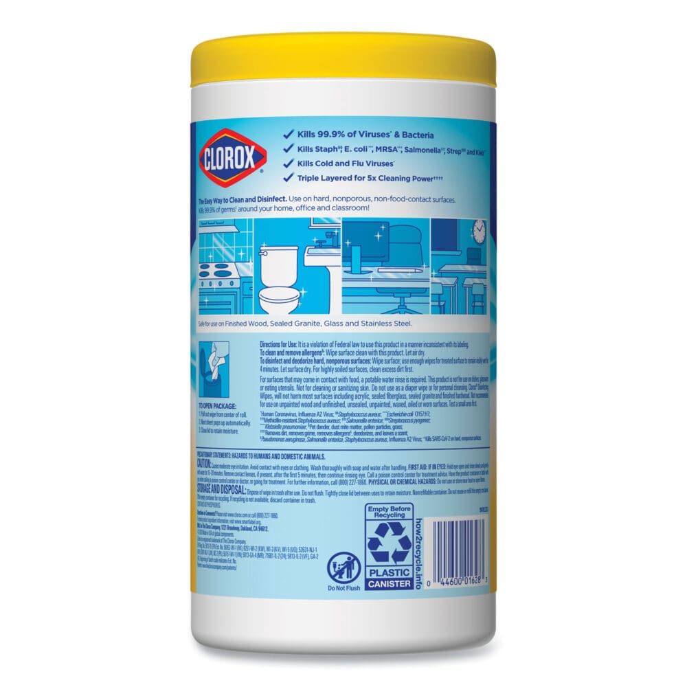 Disinfecting Wipes, 1-Ply, 7 x 7.75, Crisp Lemon, White, 75/Canister, 6 Canisters/Carton - Image 3