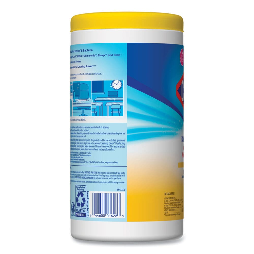 Disinfecting Wipes, 1-Ply, 7 x 7.75, Crisp Lemon, White, 75/Canister, 6 Canisters/Carton - Image 2