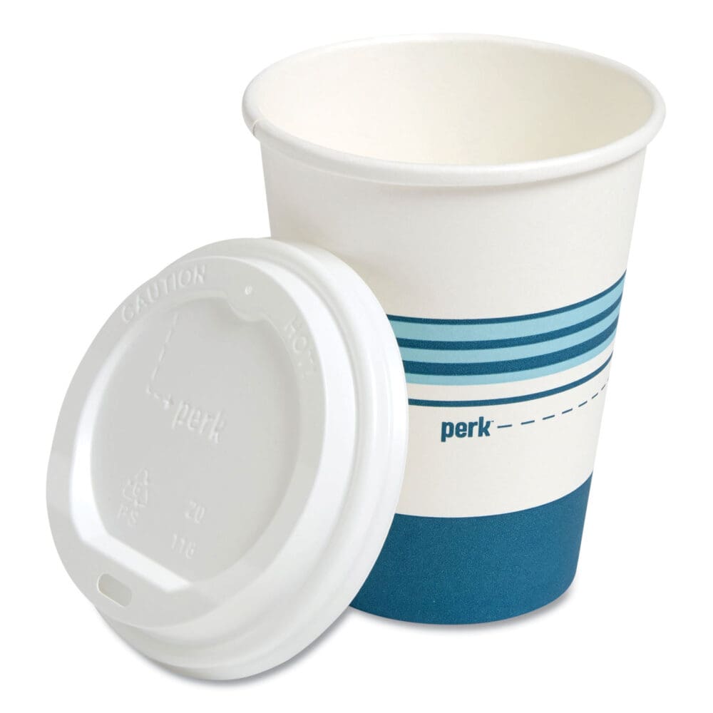 Paper Hot Cup and Plastic Dome Lid Combo, 12 oz, White/Blue, 50 Sets/Pack - Image 4