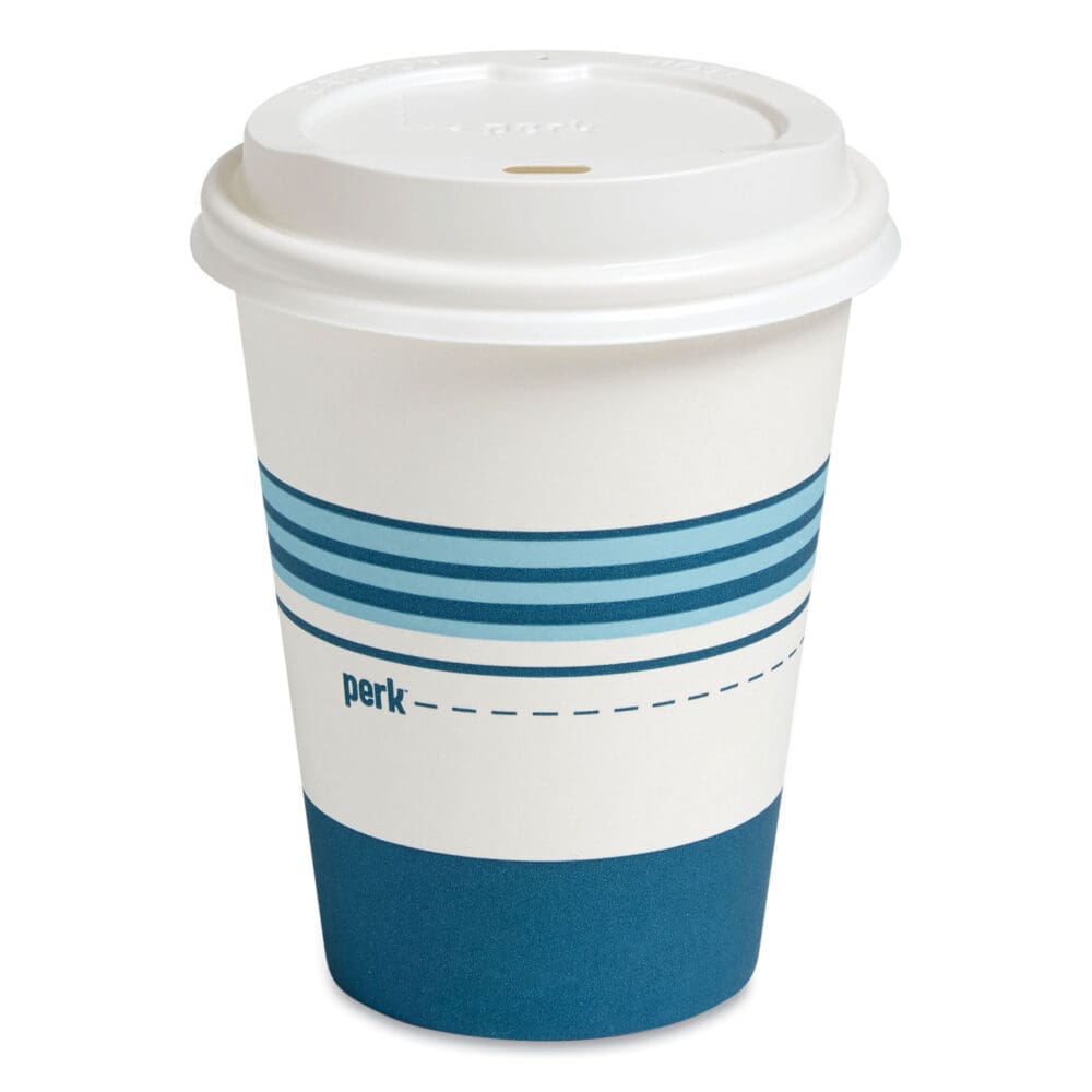 Paper Hot Cup and Plastic Dome Lid Combo, 12 oz, White/Blue, 50 Sets/Pack - Image 2