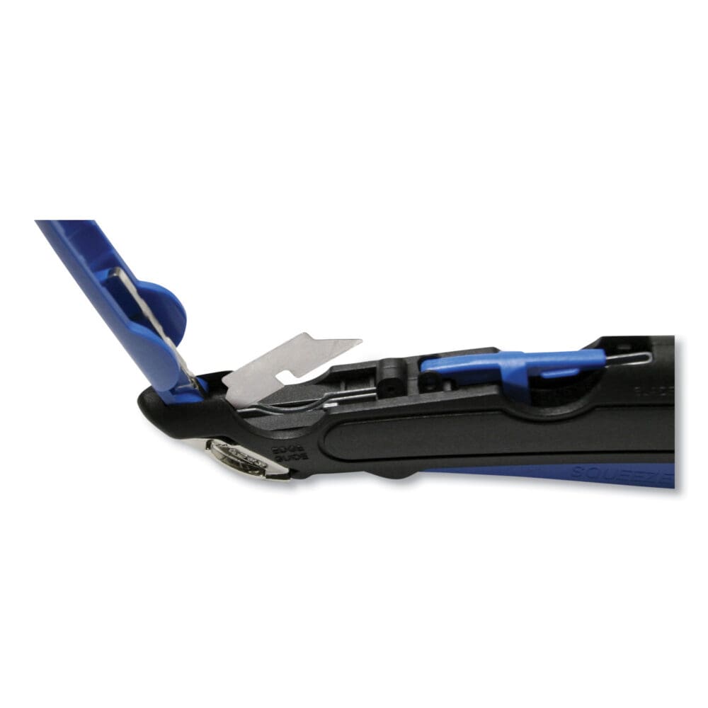 Easycut Self-Retracting Cutter with Safety-Tip Blade, Holster and Lanyard, 6" Plastic Handle, Black/Blue - Image 3