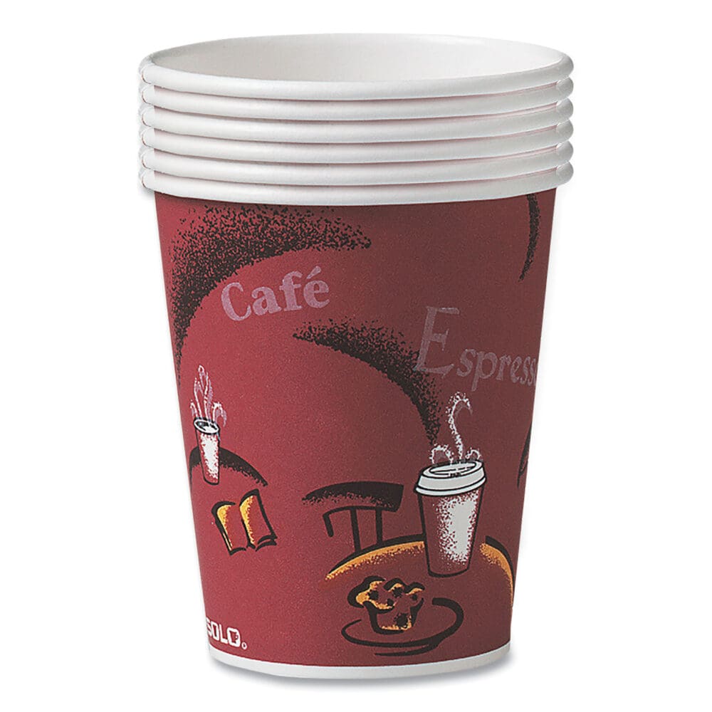 Paper Hot Drink Cups in Bistro Design, 8 oz, Maroon, 500/Carton - Image 4