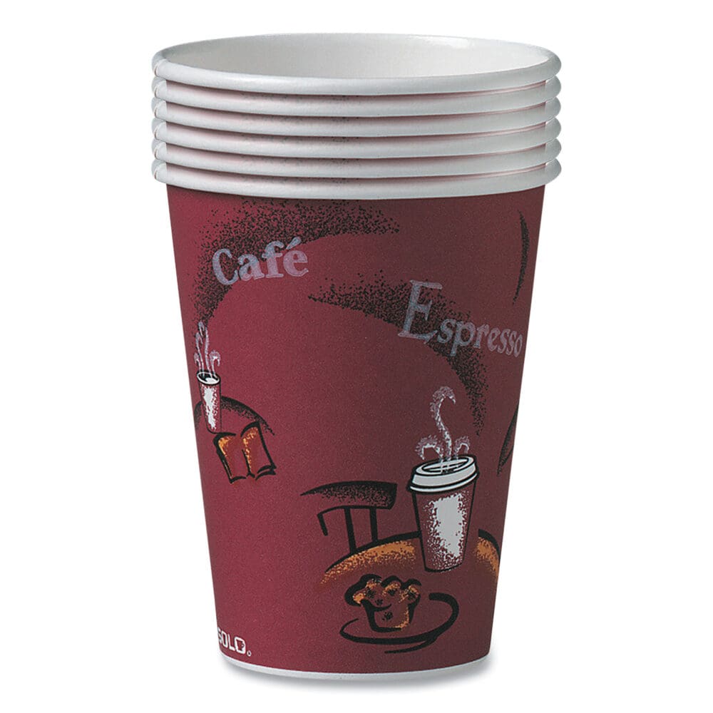 Paper Hot Drink Cups in Bistro Design, 12 oz, Maroon, 300/Carton - Image 4