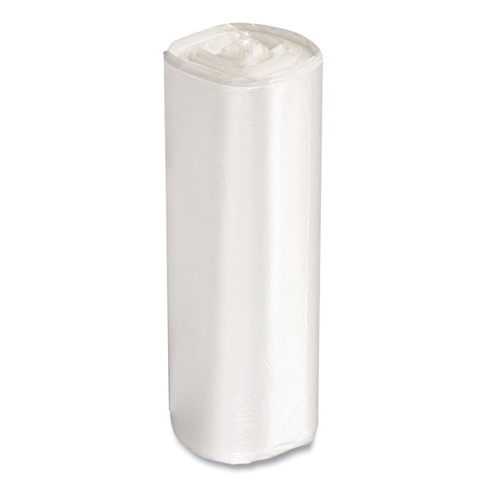 High-Density Commercial Can Liners Value Pack, 60 gal, 19 mic, 38" x 58", Clear, 25 Bags/Roll, 6 Interleaved Rolls/Carton - Image 3