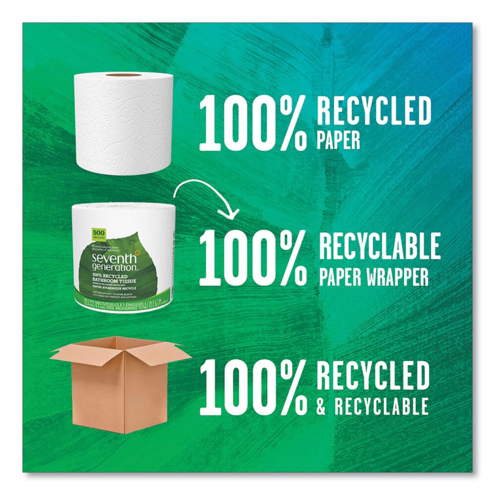 100% Recycled Bathroom Tissue, Septic Safe, Individually Wrapped Rolls, 2-Ply, White, 500 Sheets/Jumbo Roll, 60/Carton - Image 3