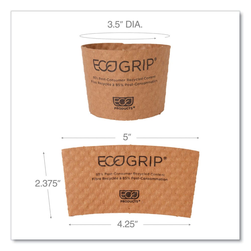 EcoGrip Hot Cup Sleeves - Renewable and Compostable, Fits 12, 16, 20, 24 oz Cups, Kraft, 1,300/Carton - Image 4