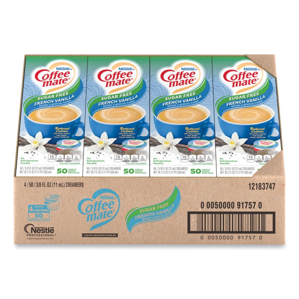 Liquid Coffee Creamer, Zero Sugar French Vanilla, 0.38 oz Mini Cups, 50/Box, 4 Boxes/Carton, 200 Total/Carton - Image 2