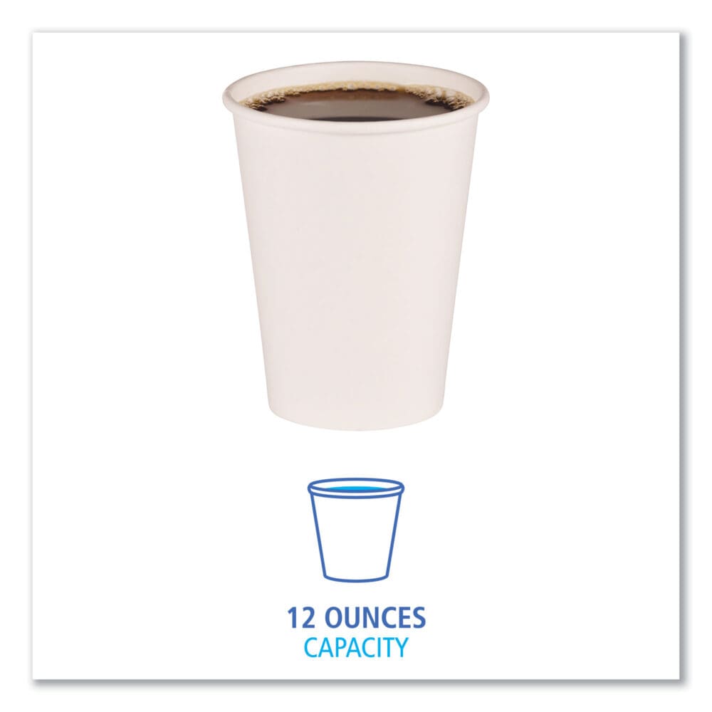 Paper Hot Cups, 12 oz, White, 50 Cups/Sleeve, 20 Sleeves/Carton - Image 2