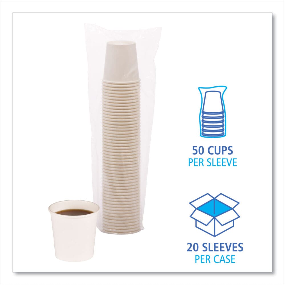 Paper Hot Cups, 4 oz, White, 50 Cups/Sleeve, 20 Sleeves/Carton - Image 3