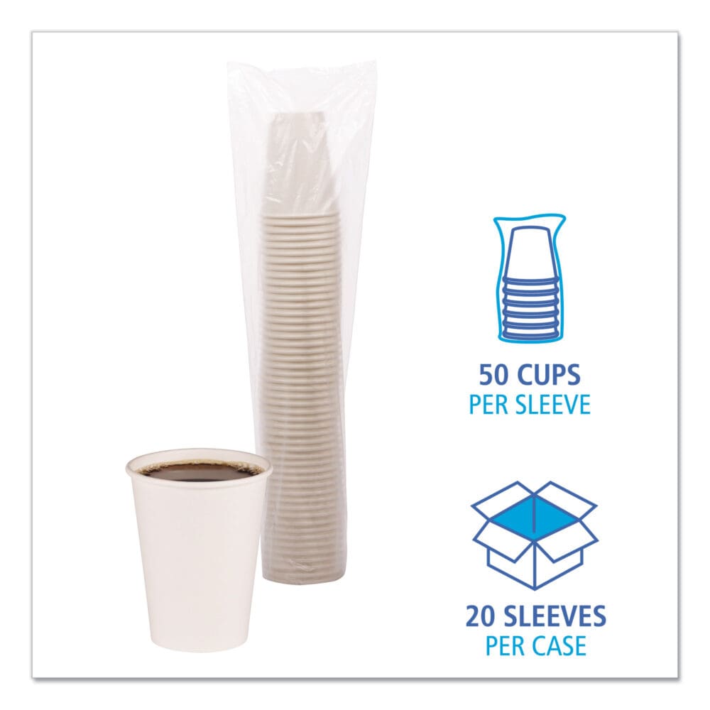 Paper Hot Cups, 12 oz, White, 50 Cups/Sleeve, 20 Sleeves/Carton - Image 4