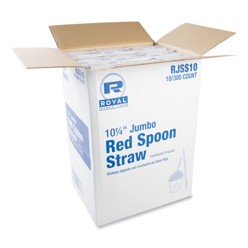 Jumbo Spoon Straw, 10.25", Plastic, Red, 300/Pack, 18 Packs/Carton - Image 4