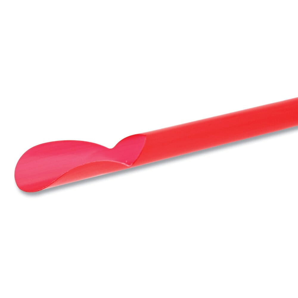 Jumbo Spoon Straw, 10.25", Plastic, Red, 300/Pack, 18 Packs/Carton - Image 2