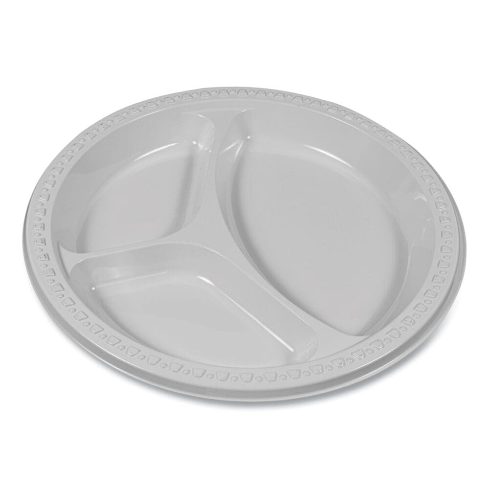 Plastic Dinnerware, Compartment Plates, 9" dia, White, 125/Pack - Image 3