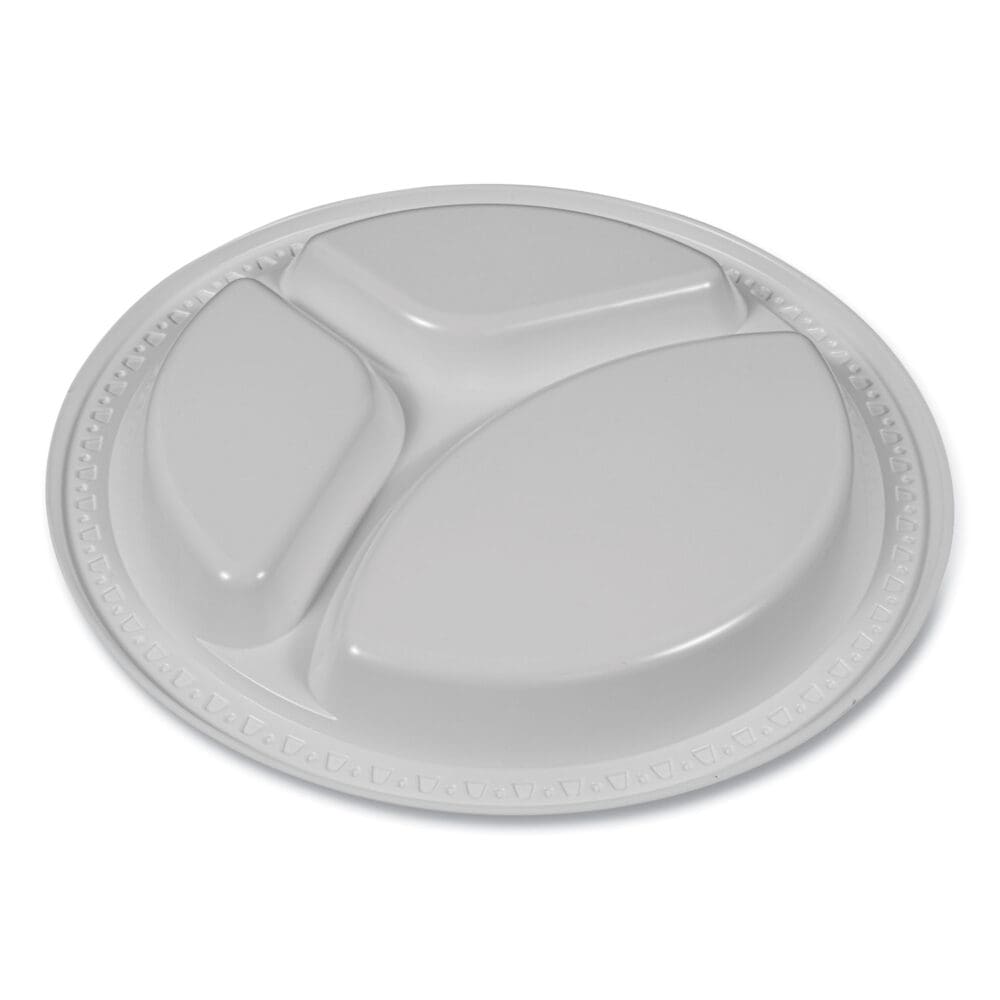 Plastic Dinnerware, Compartment Plates, 9" dia, White, 125/Pack - Image 4