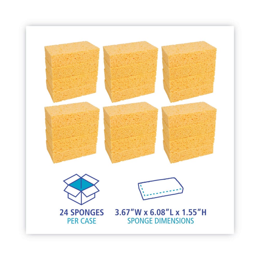 Medium Cellulose Sponge, 3.67 x 6.08, 1.55" Thick, Yellow, 24/Carton - Image 6