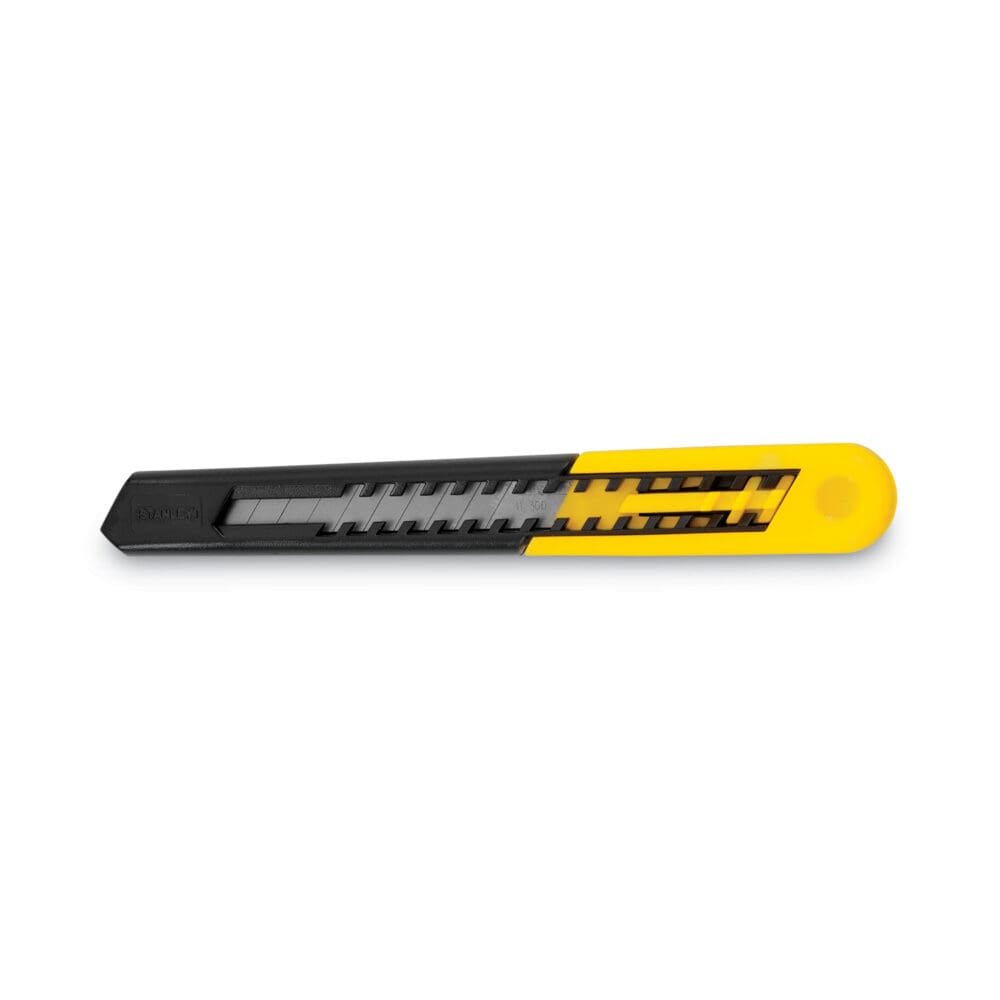 Straight Handle Knife w/Retractable 13 Point Snap-Off Blade, 9 mm Blade, 5.13" Plastic Handle, Yellow/Gray - Image 2