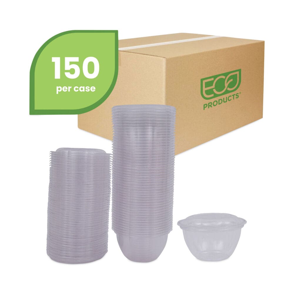 Renewable and Compostable Containers, 18 oz, 5.5" Diameter x 2.3"h, Clear, Plastic, 150/Carton - Image 2