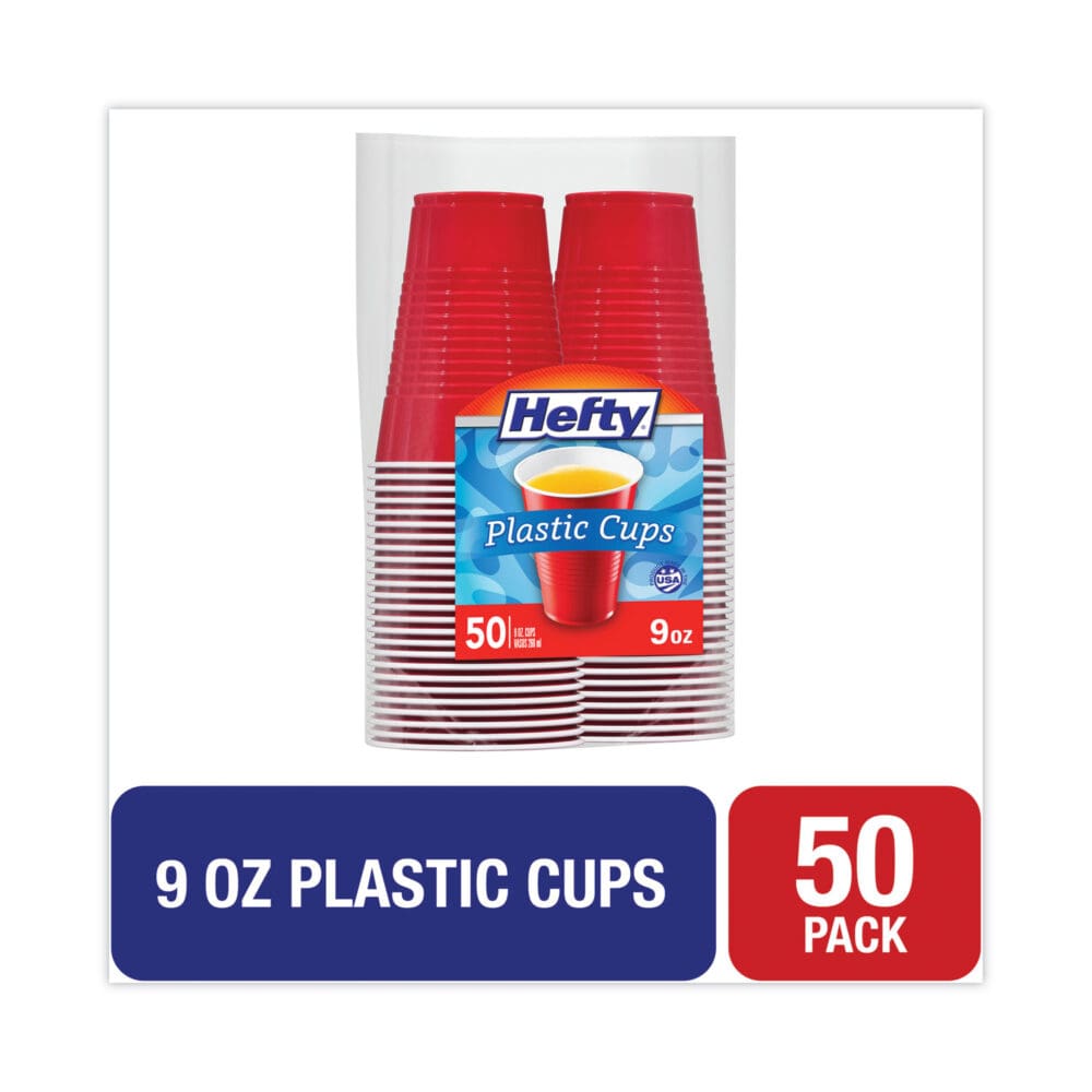 Easy Grip Disposable Plastic Party Cups, 9 oz, Red, 50/Pack - Image 3