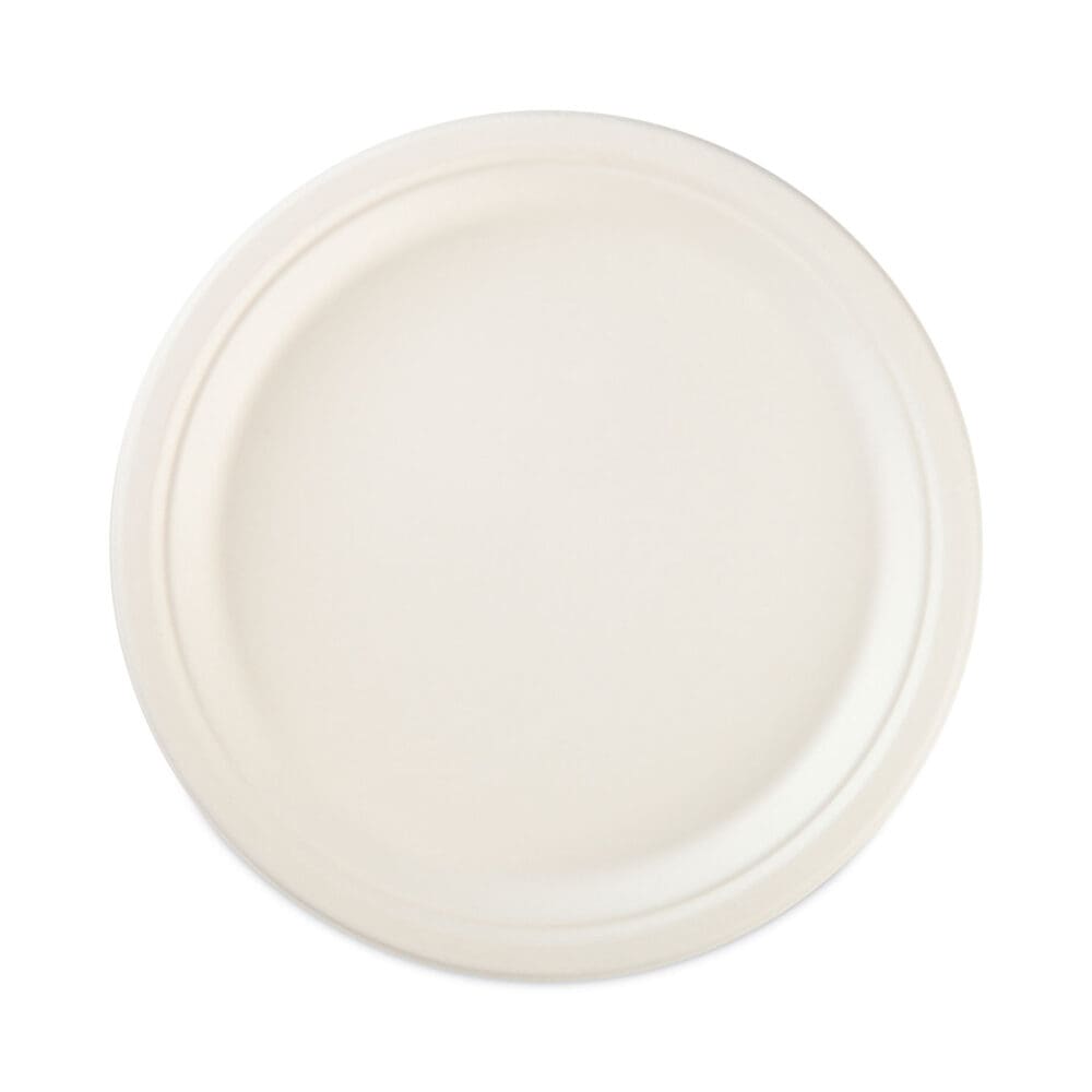 ECOSAVE Tableware, Plate, Bagasse,  6.75" dia, White, 30/Pack - Image 4