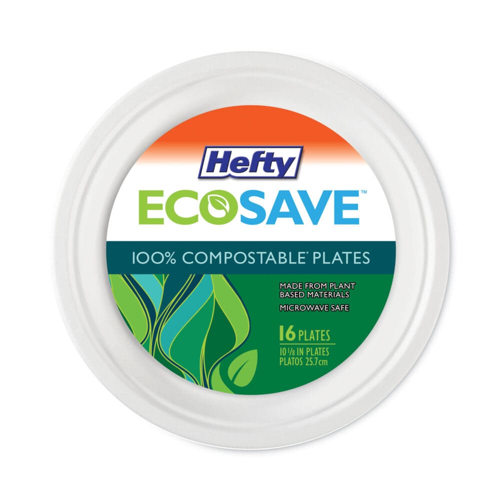 ECOSAVE Tableware, Plate, Bagasse, 10.13" dia, White, 16/Pack, 12 Packs/Carton - Image 4