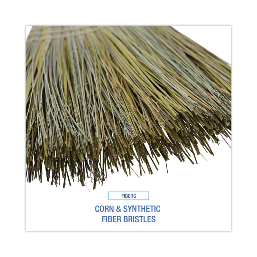 Corn/Fiber Brooms, Corn/Synthetic Fiber Bristles, 60" Overall Length, Gray/Natural, 6/Carton - Image 3