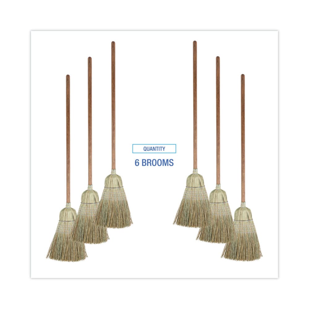 Corn/Fiber Brooms, Corn/Synthetic Fiber Bristles, 60" Overall Length, Gray/Natural, 6/Carton - Image 5