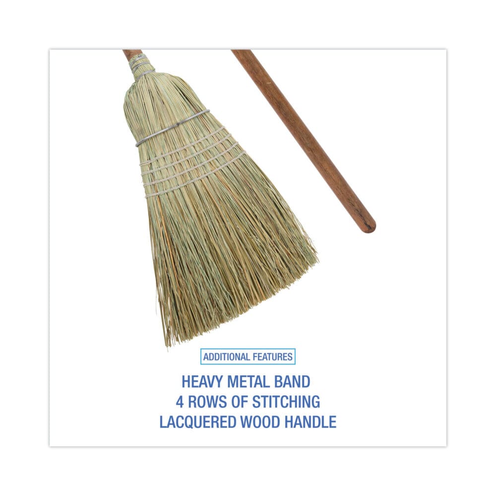 Corn/Fiber Brooms, Corn/Synthetic Fiber Bristles, 60" Overall Length, Gray/Natural, 6/Carton - Image 2