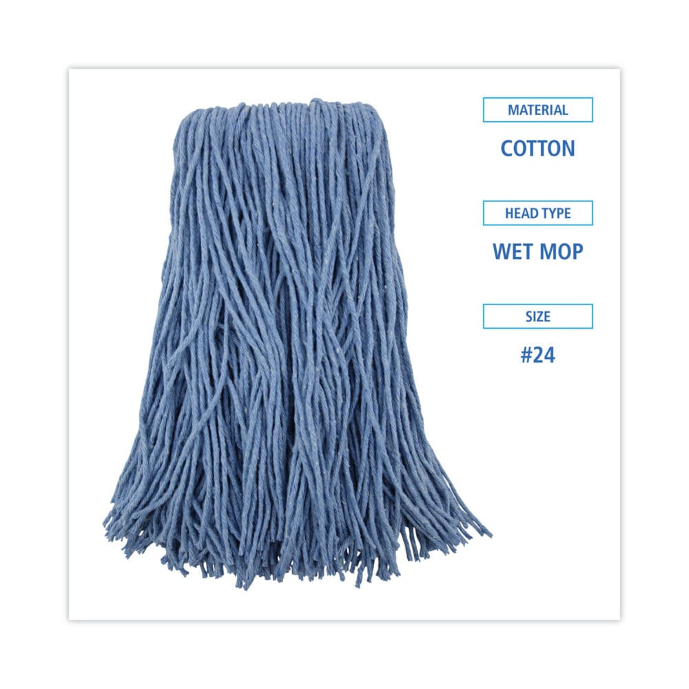 Mop Head, Standard Head, Cotton/Synthetic Fiber, Cut-End, #24, Blue, 12/Carton - Image 9