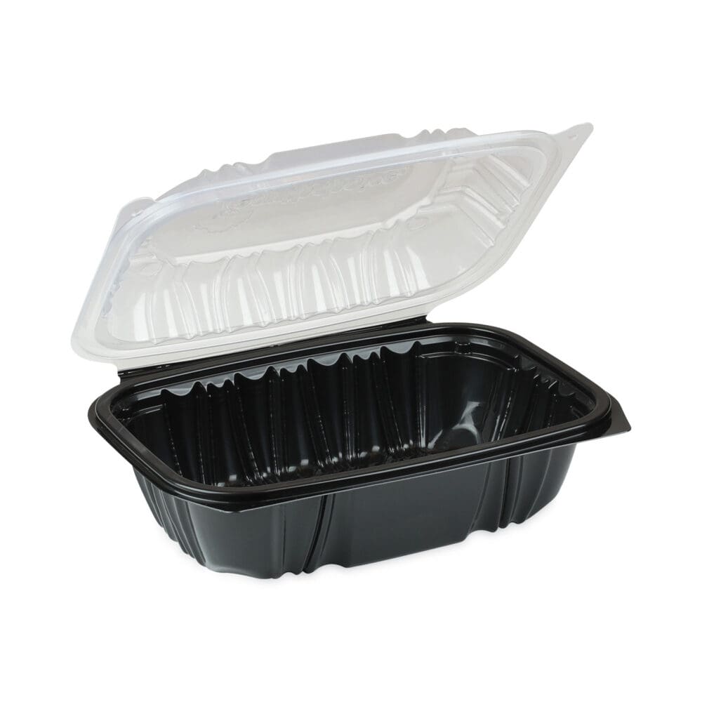 EarthChoice Vented Dual Color Microwavable Hinged Lid Container, 34oz, 9 x 6 x 3, 1-Compartment, Black/Clear, Plastic, 140/CT - Image 6